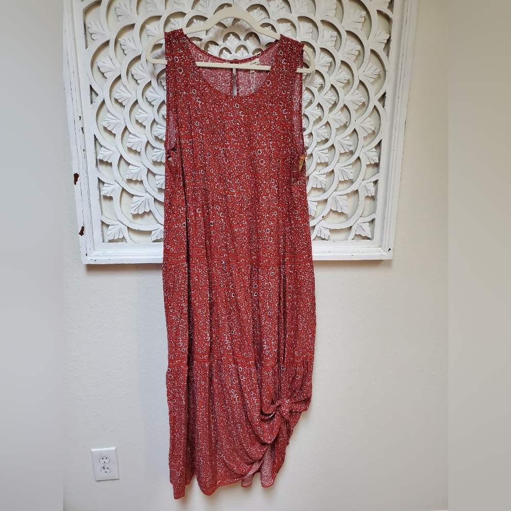 NWT Max Studio Brick Red Floral Tank Dress Size XL (Slightly Altered PTP)
